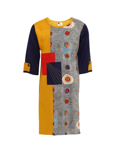 

Aarika Girls Yellow & Grey Woven Design Straight Kurti