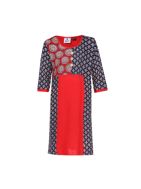 

Aarika Girls Red & Blue Printed Straight Kurta