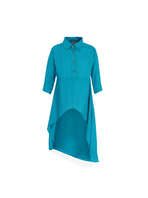 

Aarika Girls Blue Solid High-Low Asymmetric Hem A-Line Kurta