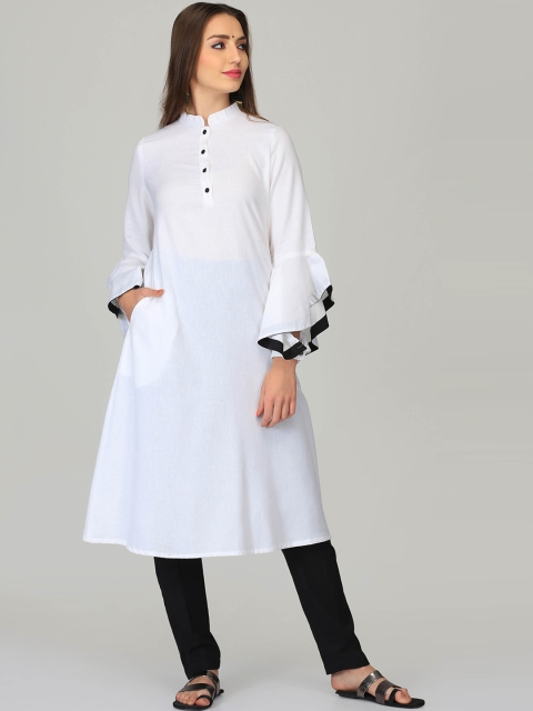 

Abhishti Women White Solid A-Line Kurta
