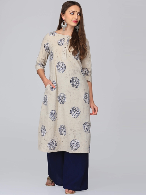 

Abhishti Women Beige Printed A-Line Kurta