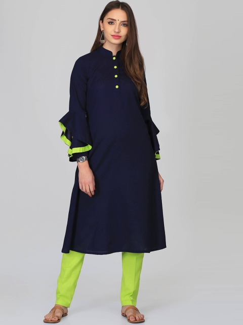 

Abhishti Women Navy Blue Solid A-Line Kurta