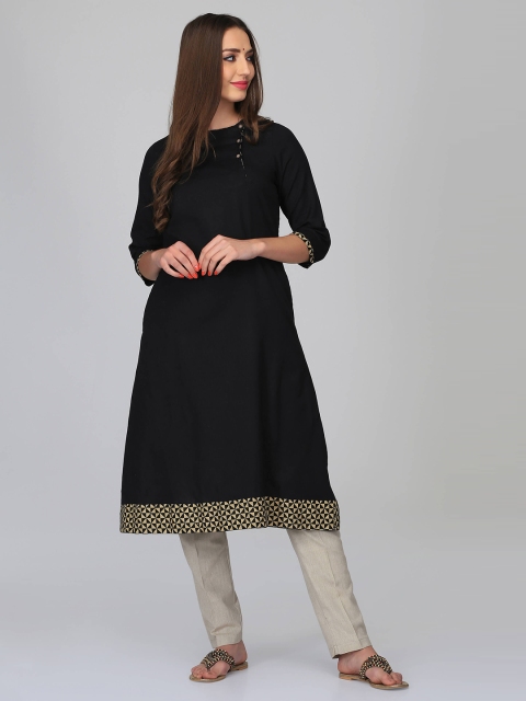

Abhishti Women Black Solid A-Line Kurta