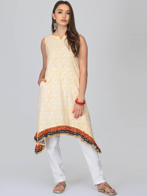 

Abhishti Women Yellow Printed A-Line Kurta