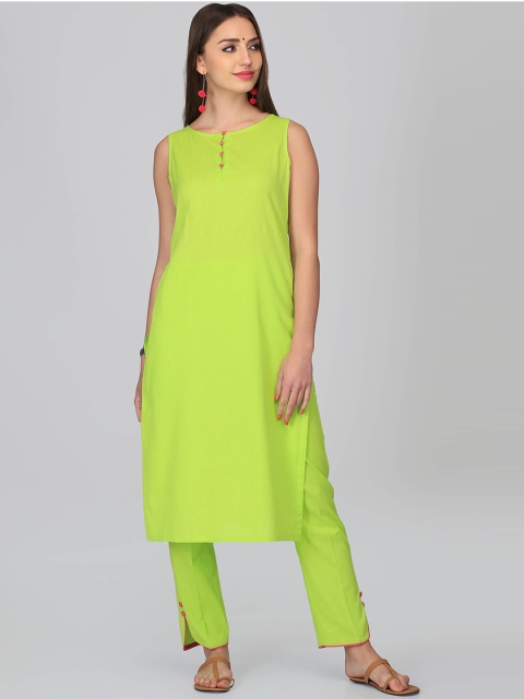 

Abhishti Women Lime Green Solid Straight Kurta