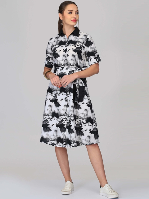 

Abhishti Women Black Printed Shirt Dress