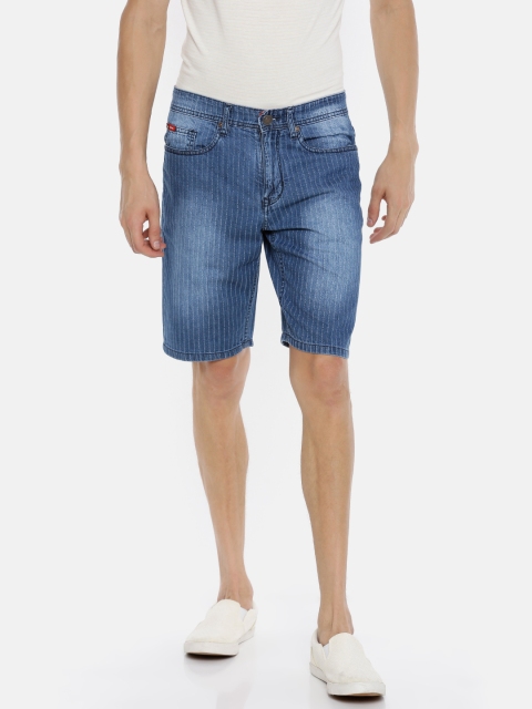 

Lee Cooper Men Blue Striped Regular Fit Denim Shorts