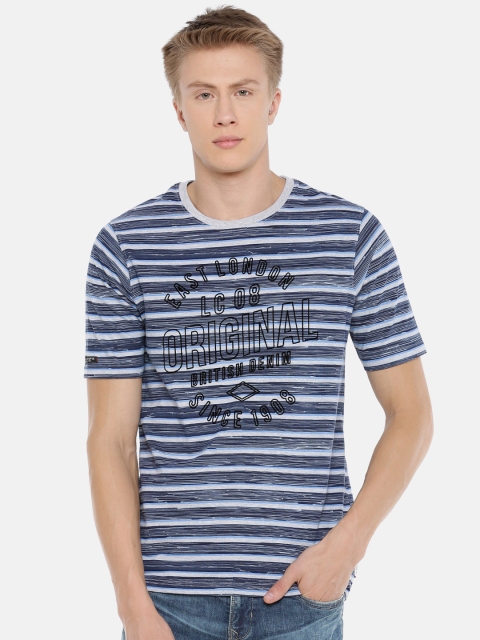 

Lee Cooper Men Grey Melange & Navy Striped Round Neck T-shirt