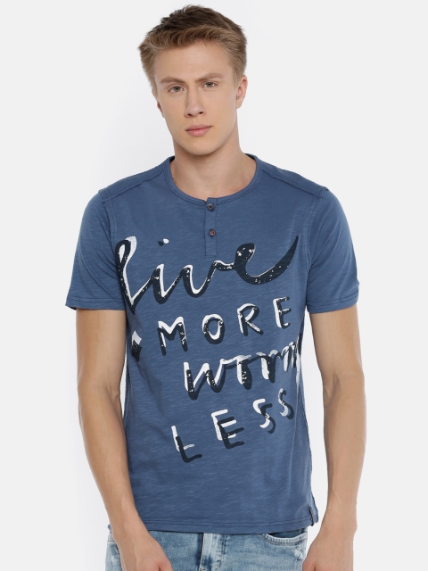 

Lee Cooper Men Blue Printed Henley Neck T-shirt