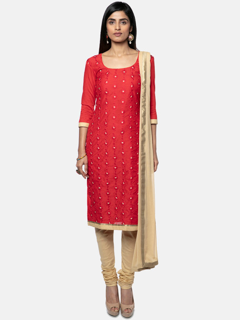 

Soch Women Red & Beige Pure Cotton Unstitched Dress Material