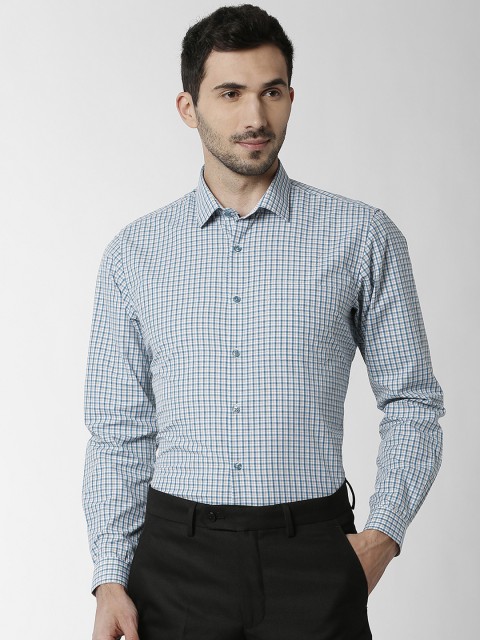 

Peter England Men Blue Regular Fit Checked Formal Shirt