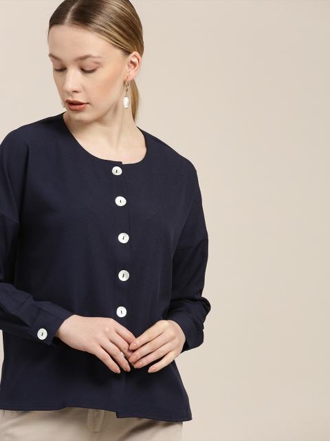 

her by invictus Women Navy Blue Solid Shirt Style Top