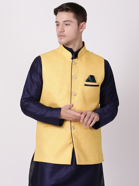 

TABARD Men Yellow Solid Woven Nehru Jacket