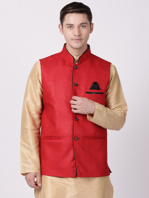 

TABARD Men Red Solid Woven Nehru Jacket