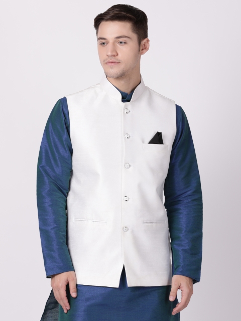 

TABARD Men White Solid Woven Nehru Jacket