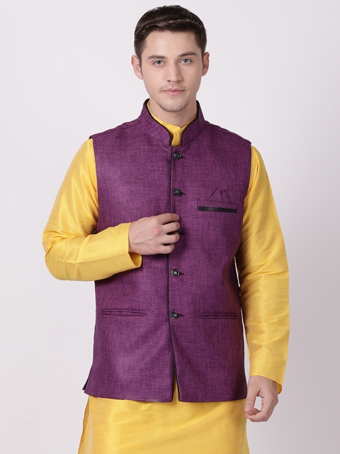

TABARD Men Purple Solid Woven Nehru Jacket