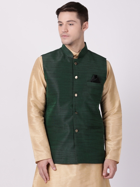 

TABARD Men Green Solid Woven Nehru Jacket