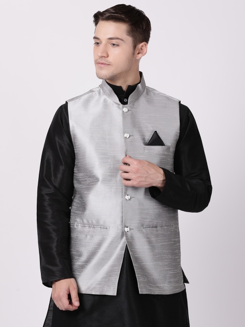 

TABARD Men Silver-Toned Solid Woven Nehru Jacket