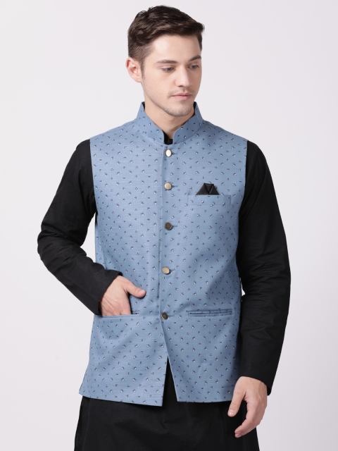 

TABARD Men Blue Printed Woven Nehru Jacket