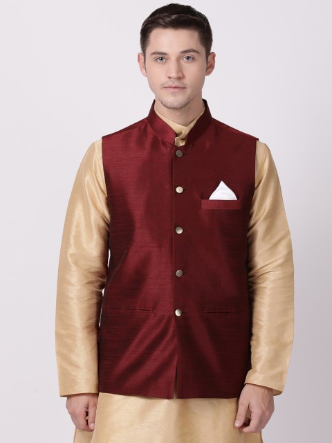 

TABARD Men Maroon Solid Woven Nehru Jacket