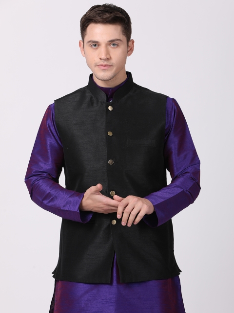

TABARD Men Black Solid Woven Nehru Jacket