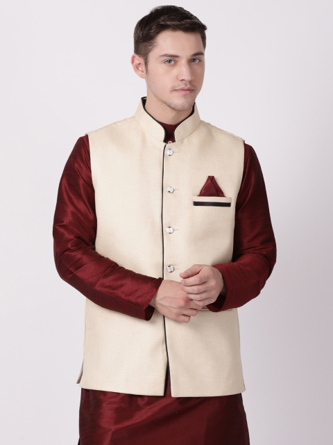 

TABARD Men Cream-Coloured Solid Woven Nehru Jacket