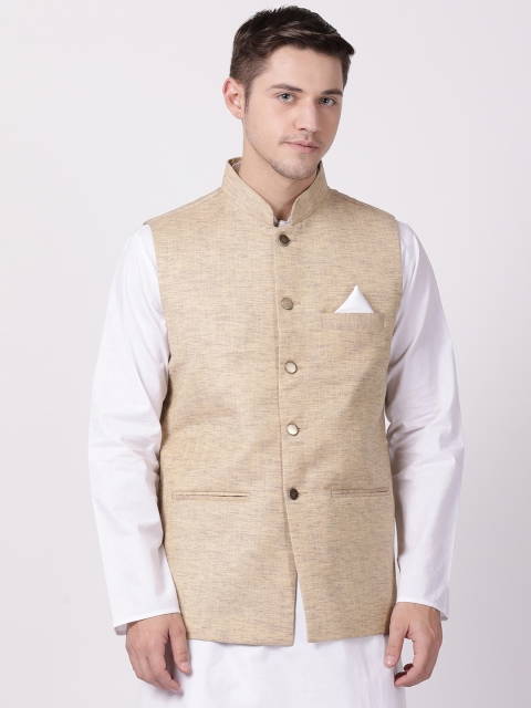 

TABARD Men Beige Solid Woven Nehru Jacket