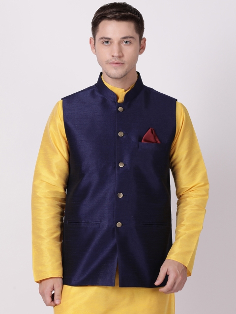 

TABARD Men Navy Blue Solid Woven Nehru Jacket