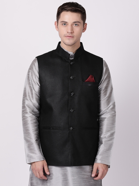 

TABARD Men Black Solid Woven Nehru Jacket