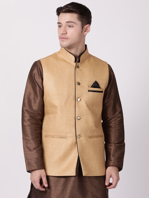 

TABARD Men Beige Solid Woven Nehru Jacket