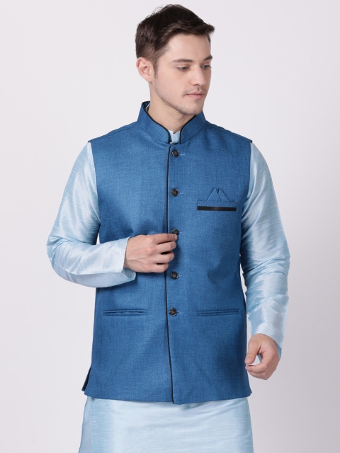 

TABARD Men Turquoise Blue Solid Woven Nehru Jacket