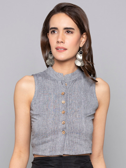 

Desi Weavess Women Grey Self Design Shirt Style Top