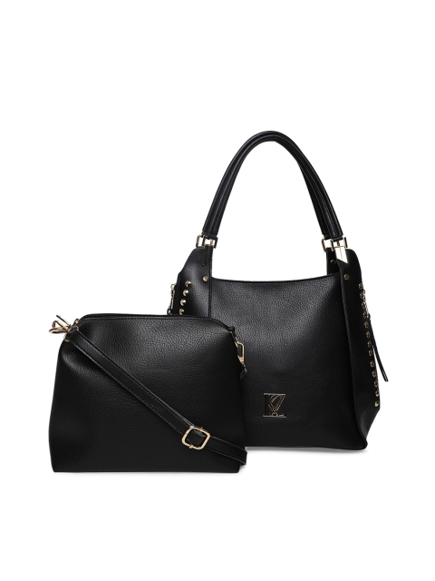 

Kazo Black Embellished Leather Hobo Bag