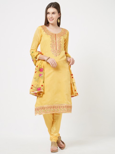 

Viva N Diva Women Yellow Cotton Blend Unstitched Dress Material