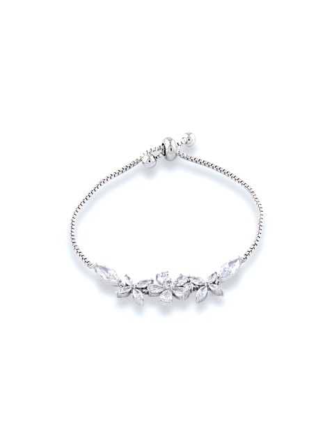 

Shaze Women Silver-Toned Rhodium-Plated CZ Stone-Studded Cuff Bracelet