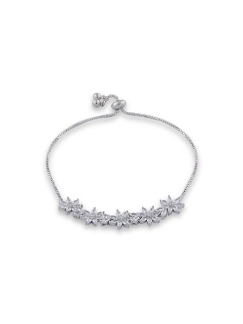 

Shaze Women Silver-Toned Rhodium-Plated CZ Stone-Studded Cuff Bracelet