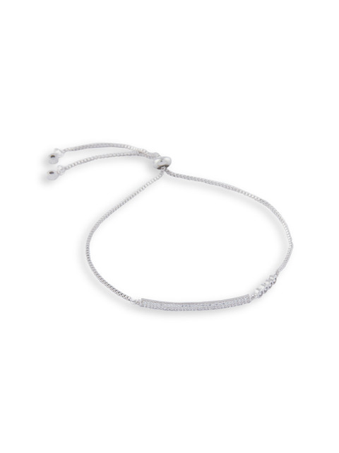 

Shaze Women Silver-Toned Rhodium-Plated CZ Stone-Studded Cuff Bracelet