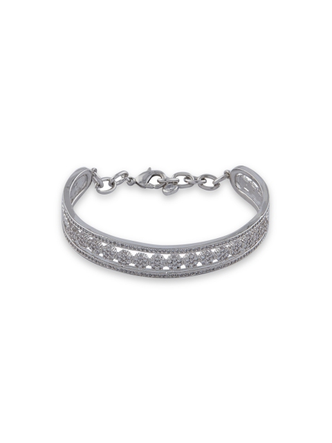 

Shaze Women Silver-Toned Rhodium-Plated CZ Stone-Studded Wraparound Bracelet