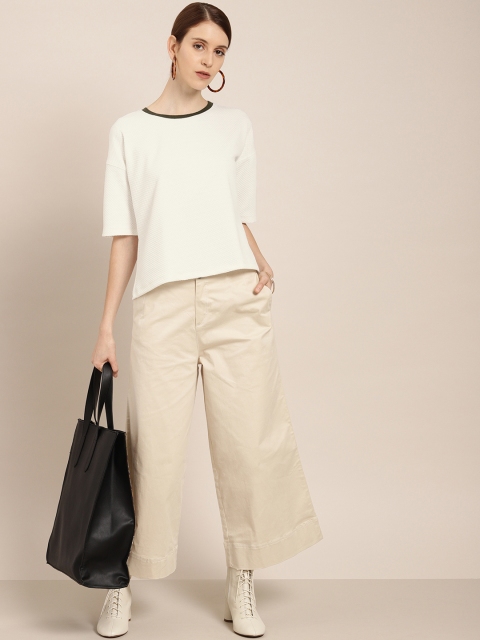 

her by invictus Women Off-White Self-Design Boxy Top