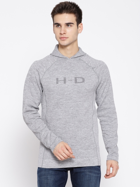 

Harley-Davidson Men Grey Melange Self Design Slim Fit Hooded Sweatshirt