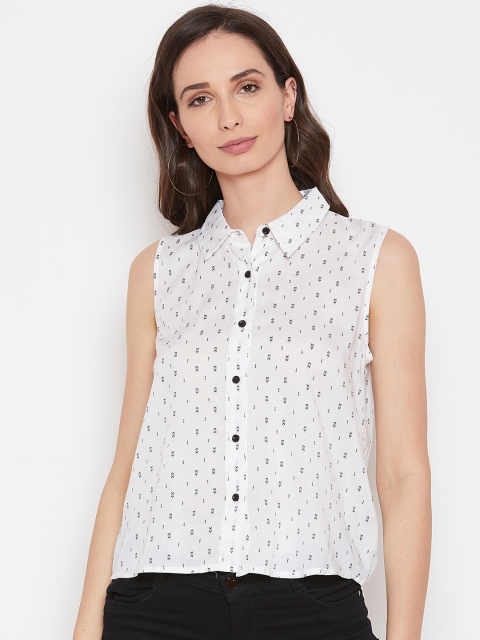 

I AM FOR YOU Women White & Black Regular Fit Printed Casual Shirt