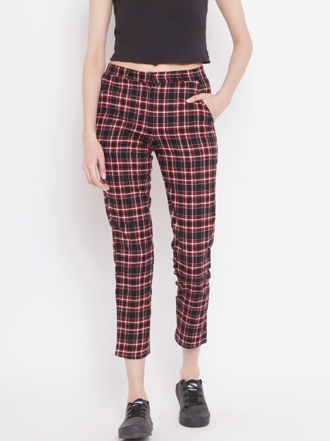 

I AM FOR YOU Women Red & Black Tailored Fit Checked Cropped Trousers