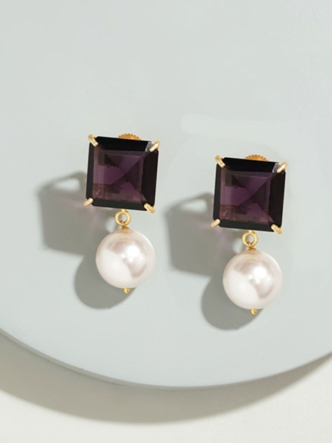 

Pipa Bella Gold-Plated Magenta & White Geometric Drop Earrings