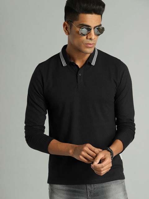 

The Roadster Lifestyle Co Men Black Solid Polo Collar Pure Cotton T-shirt