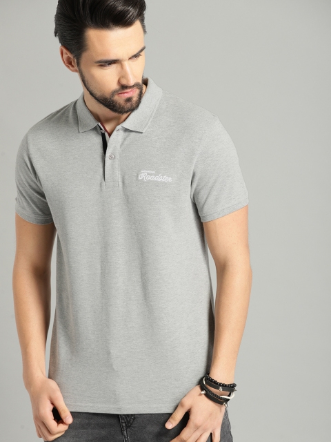 

The Roadster Lifestyle Co Men Grey Solid Polo Collar Pure Cotton T-shirt