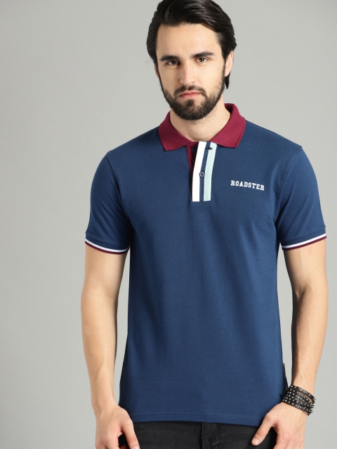 

Roadster Men Navy Blue Solid Polo Collar T-shirt