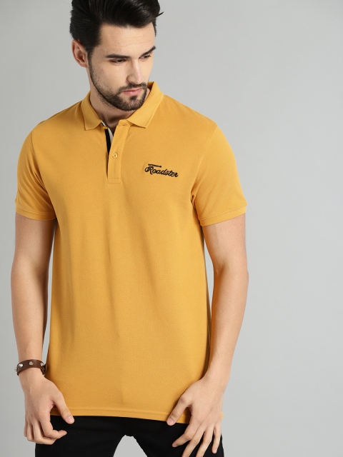

The Roadster Lifestyle Co Men Mustard Solid Polo Collar Pure Cotton T-shirt