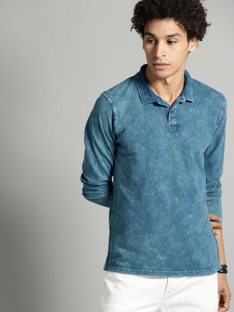 

Roadster Men Teal Blue Dyed Polo Collar T-shirt