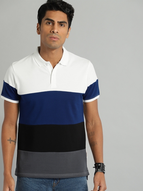 

Roadster Men White & Navy Colourblocked Polo Collar T-shirt