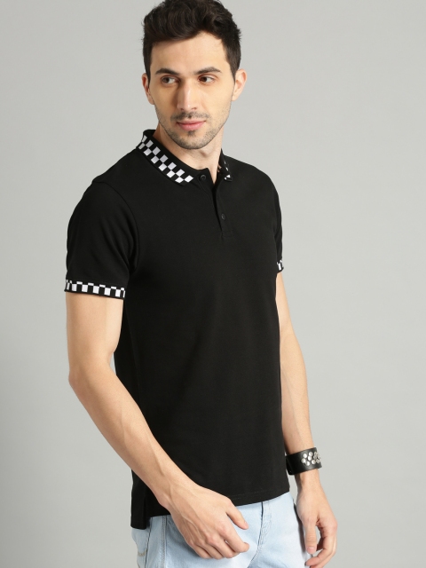 

Roadster Men Black Solid Polo Collar T-shirt